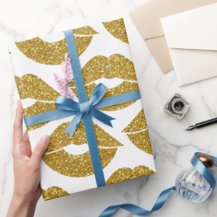 Papier Cadeau Faux Gold Parties scintillant Look Lips Motif