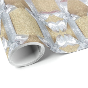 Papier Cadeau Faux Gold Silver Ribbon Motif Festive