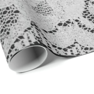 Papier Cadeau Faux Métallo noir gris nuptial dentelle florale bl