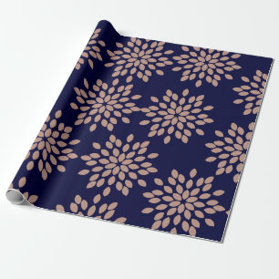 Papier Cadeau Faux Rose Gold et Navy Blue Floral Pattes