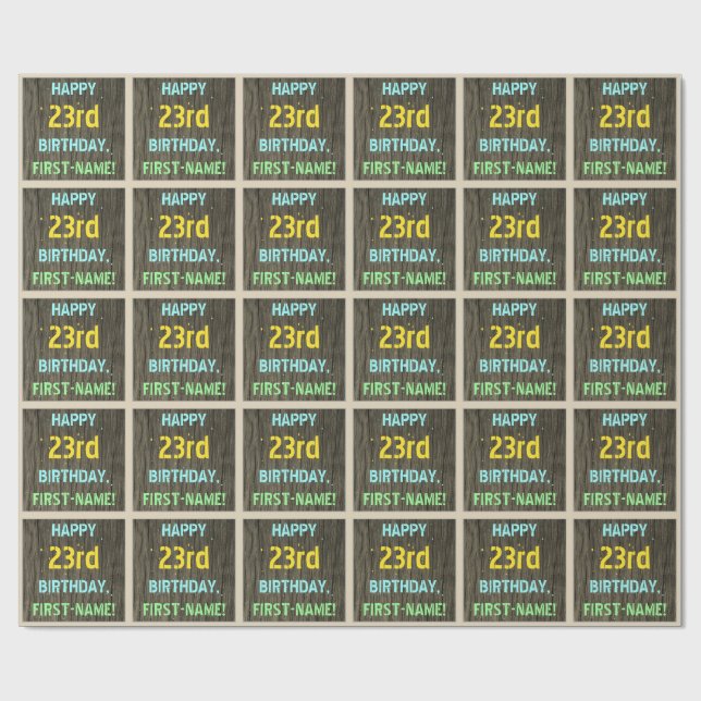 Papier Cadeau Faux Wood, Peint Texte Look, 23ème anniversaire +  (Plat)