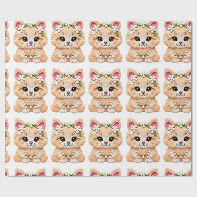 Papier Cadeau Faux Yarn Notch-Hook Christmas Cat – Cozy Holiday  (Plat)