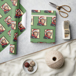 Papier Cadeau Favoris de Noël animal amusant - Singe 2