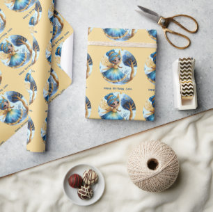 Papier Cadeau Fée africaine Anniversaire Turquoise or rose princ