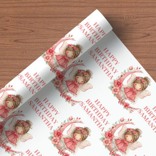 Papier Cadeau Fée Fille 1er Anniversaire Magique Rose Floral