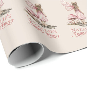 Papier Cadeau Fée rose pâle première fête d'anniversaire Personn