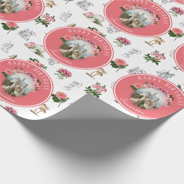 Papier Cadeau Fées Rose Floral Champignons Fairy Castle Annivers (Coin)