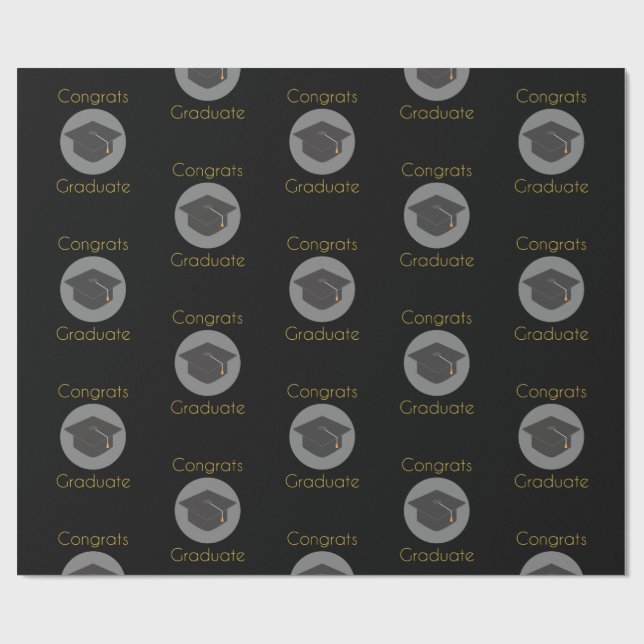 Papier Cadeau Félicitations Casquette noir diplômé (Plat)