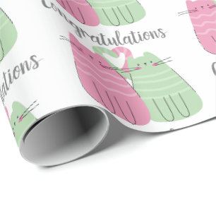 Papier Cadeau Félicitations Chats Mariages roses et verts