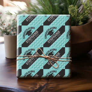 Papier Cadeau Félicitations Diplômé - Aqua Black Graduation