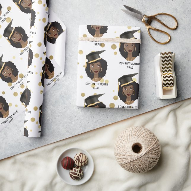 Papier Cadeau Félicitations Grad ! Femme noire avec casquette de (Artisanat)