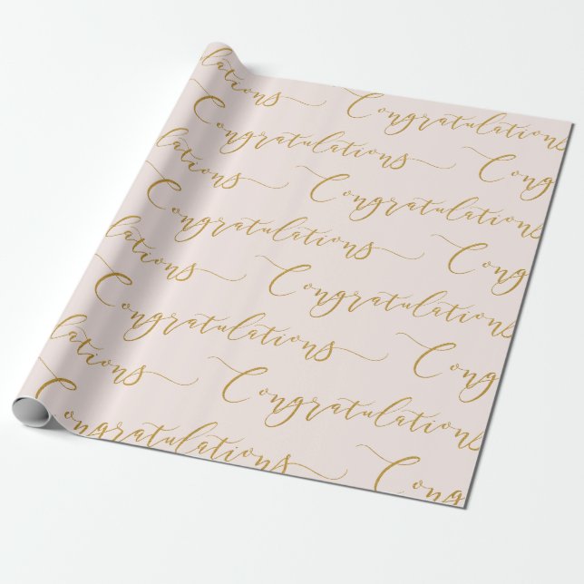 Papier Cadeau Félicitations lettrage moderne rose et or (Déroulé)