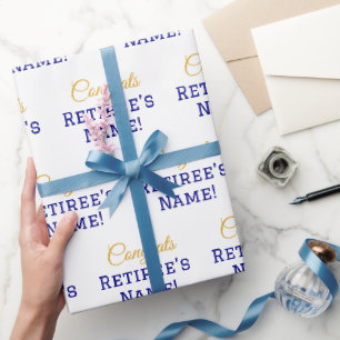 Papier Cadeau Félicitations Personnalisées Retraite ! Or, bleu e