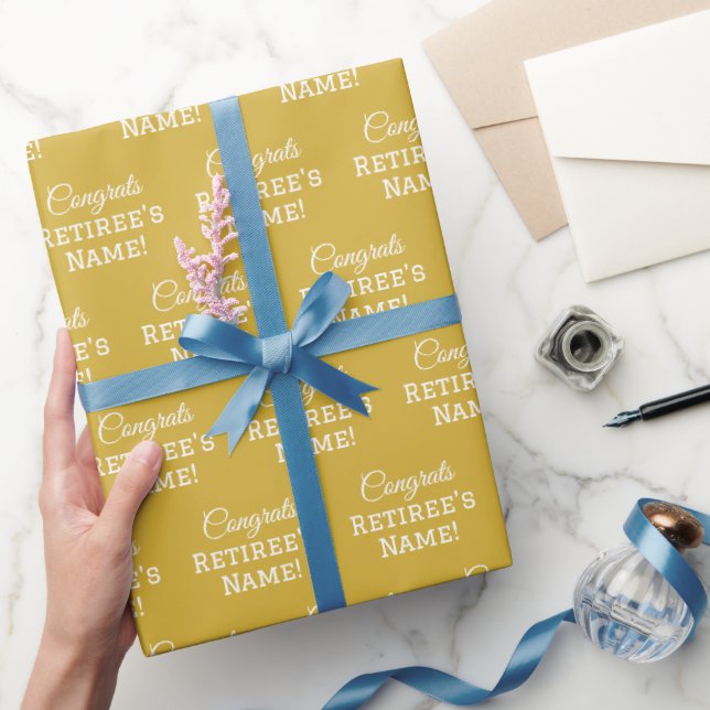 Papier Cadeau Félicitations Personnalisées Retraite ! Or et blan (Cadeaux)