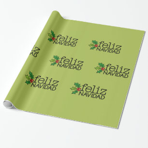 Papier Cadeau Feliz Navidad avec le houx de Noël