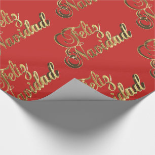 Papier Cadeau Feliz Navidad Espagne Noël Rouge et or