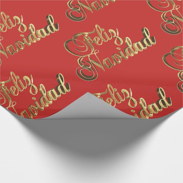 Papier Cadeau Feliz Navidad Espagne Noël Rouge et or (Coin)