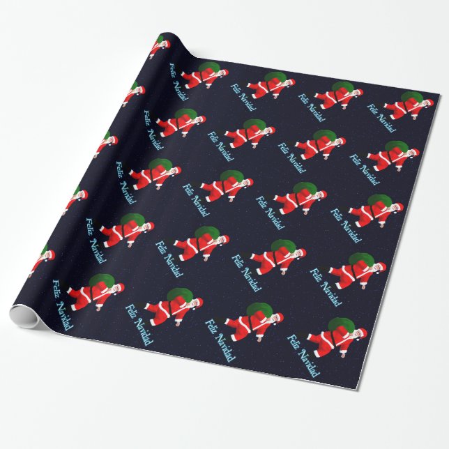 Papier Cadeau Feliz Navidad - Père Noël (Déroulé)