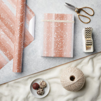 Papier Cadeau Féminin Rouge Pêche Blanc Motif Paillettes