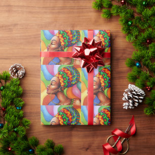 Papier Cadeau Femme africaine avec cire tissu traditionnel