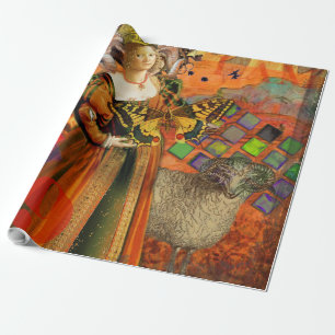 Papier Cadeau Femme Bélier Orange : Collage d'art antique gothiq