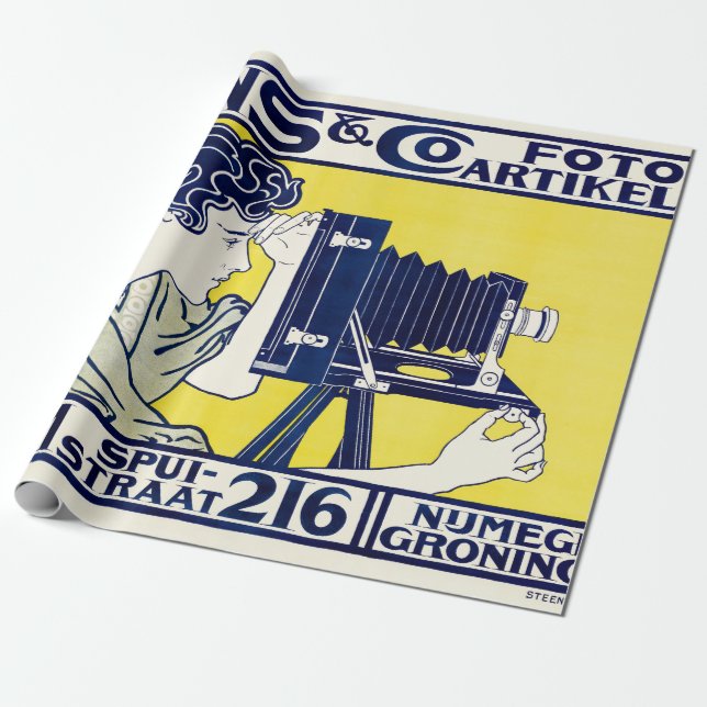 Papier Cadeau Femme caméra, photographe, Van Caspel (Déroulé)