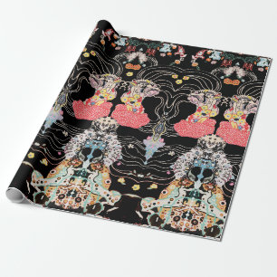 Papier Cadeau FEMME, CENTAUR FLORAL Rouge Noir Blanc Motif Klimt