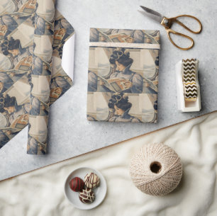Papier Cadeau Femme édouardienne vintage lisant dans un train