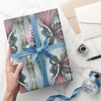 Papier Cadeau Femme fée gothique aux ailes roses enchantées