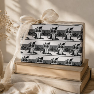 Papier Cadeau Femme lisant avec un chat noir