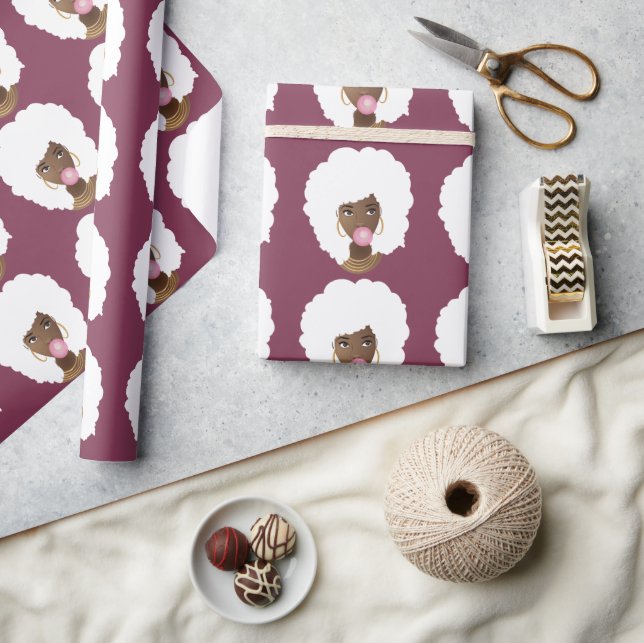 Papier Cadeau Femme noire, Afro blanche, Bubblegum rose, Violet (Artisanat)