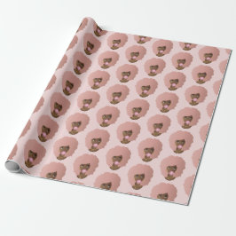 Papier Cadeau Femme noire, Afro rose, Bubblegum rose, Rose