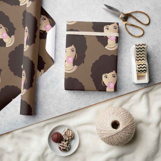 Papier Cadeau Femme noire, Bubblegum rose, Brown (Artisanat)