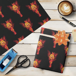 Papier Cadeau Femme Phénix Fantastique Rouge Incandescent Noir