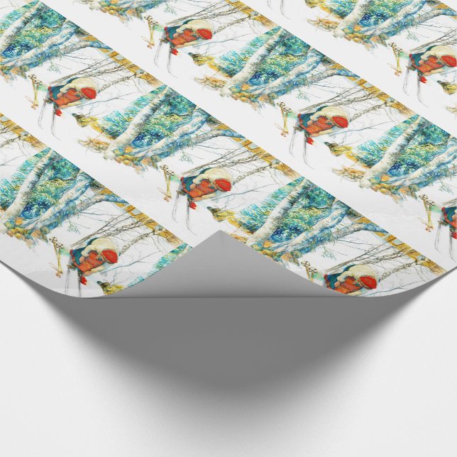 Papier Cadeau Femme qui met sur son skis (Coin)