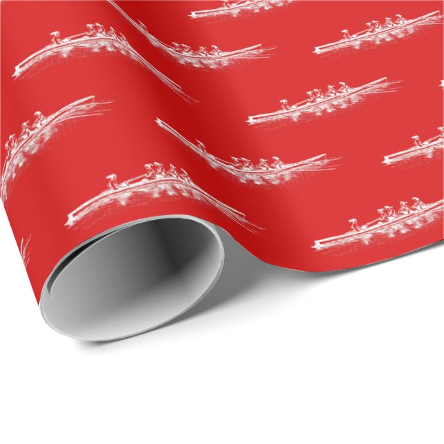 Papier Cadeau Femmes Rouges Blanches Rameuses Rameurs Équipe D'é (Coin rond)