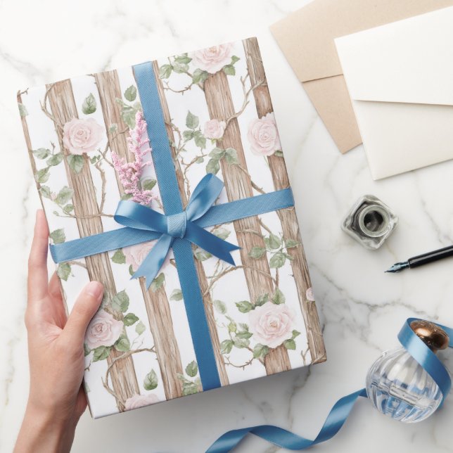 Papier Cadeau Ferme Bois rose Floral Pays Anniversaire (Cadeaux)