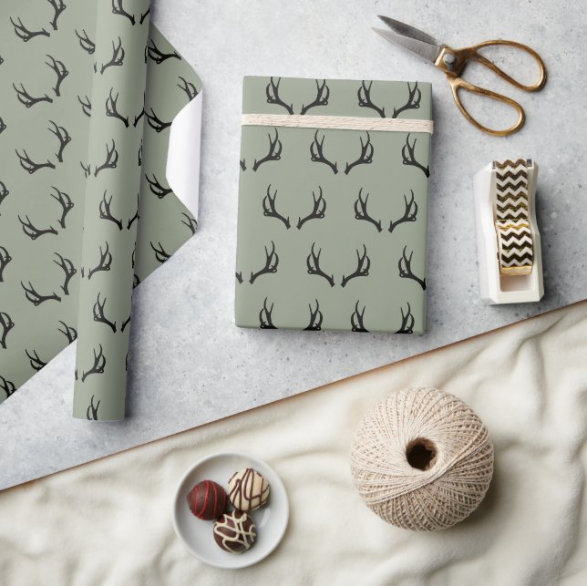 Papier Cadeau Ferme de cerfs rustiques Sage Green Antler  (Artisanat)