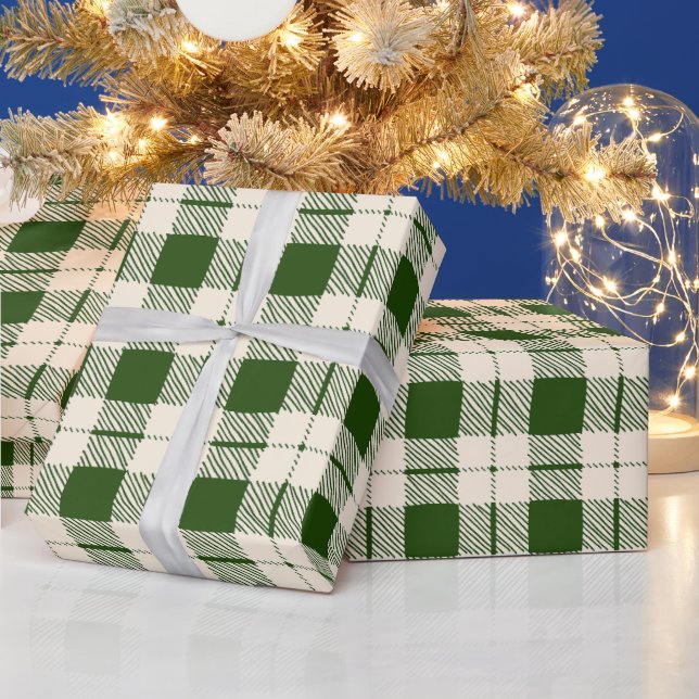 Papier Cadeau Ferme de la forêt verte de blanc plaid Noël (Vacances)