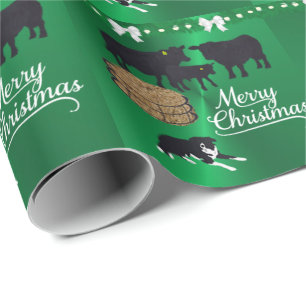 Papier Cadeau Ferme Ranch Noir Angus Bovins Et Chiens Noël