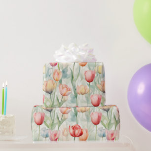 Papier Cadeau Ferme Rouge Fleurs de tulipe jaune Anniversaire