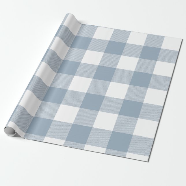 Papier Cadeau Ferme Rustique Bleu Gris Buffalo Plaid Carré (Déroulé)