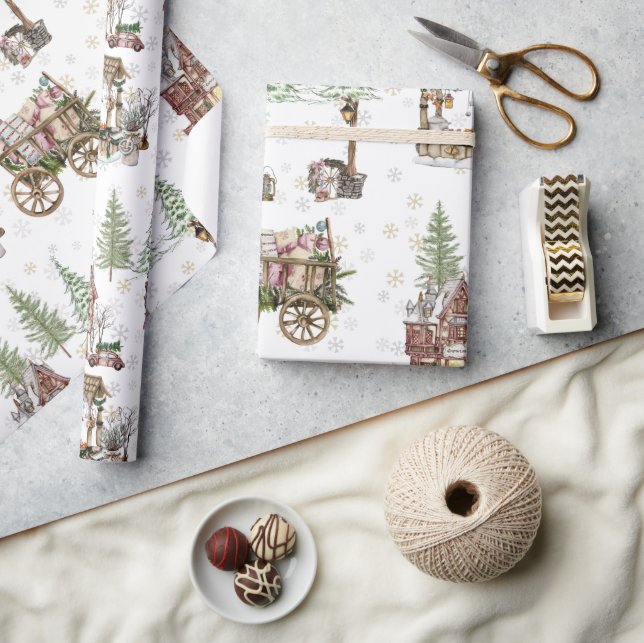 Papier Cadeau Ferme rustique du côté de la campagne neigeuse (Artisanat)