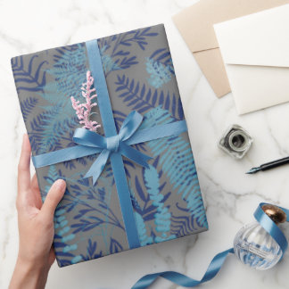 Papier Cadeau Ferns in Blue and Turquoise Wrapping Paper