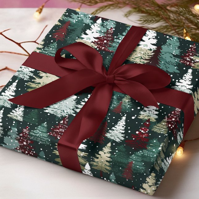 Papier Cadeau Festif Arbres de Noël Vacances hivernales de neige (Créateur téléchargé)
