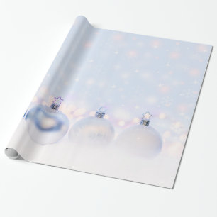 Papier Cadeau Festif boules de Noël en argent sur la neige