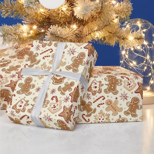 Papier Cadeau Festif carrelé pain d'épices (Vacances)