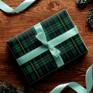 Papier Cadeau Festif élégant Forêt foncée Vert Plaid Motif