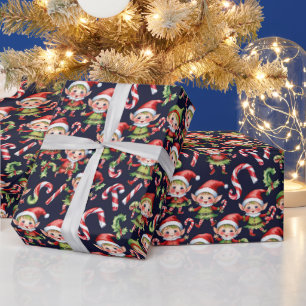 Papier Cadeau Festif elfes de Noël carrelés