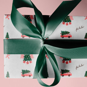 Papier Cadeau Festif Fa La Christmas Tree Vintage Retro Van